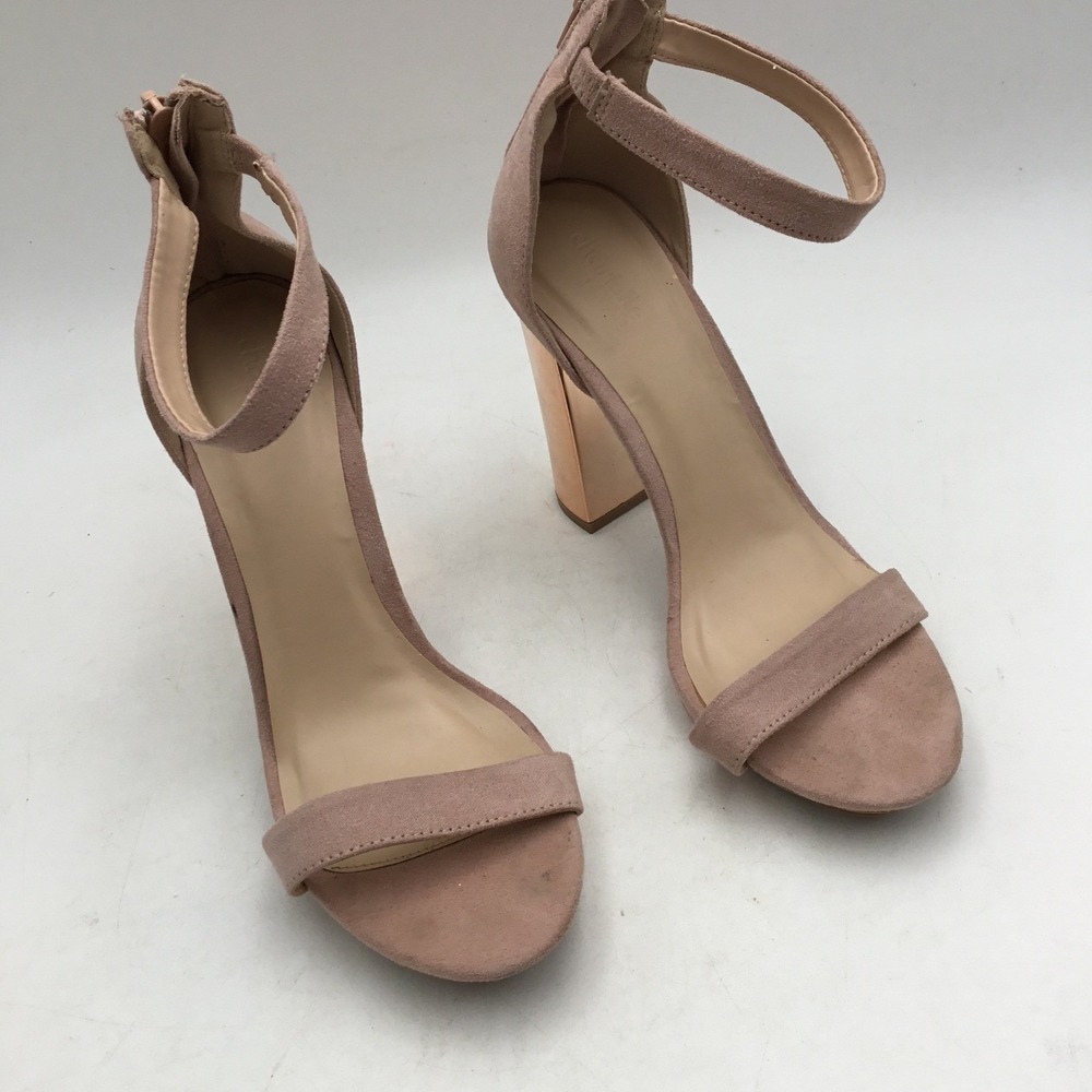 Charlotte Russe Mauve Faux Suede Rose Gold Block Heel Sandals Womens 8 1020047
